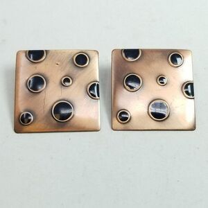 Vintage Black Polka Dot and Copper Color Square Stud Earring, Retro 80s Style